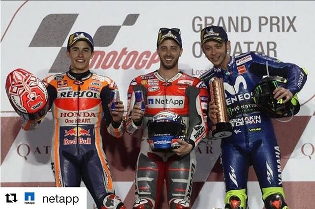 nageshpai18's tweet photo. Winners are grinners! #motogp #ducati #ducatiteam #ducatistagram #teamnetapp 
#Repost @netapp
・・・
We think the top spot on the podium is a great way to kick off our our Global sponsorship with @Ducati!!! 🏍️🏍️🏍️ https://t.co/i3vsWdHLa9 https://t.co/72JdlmbZeR