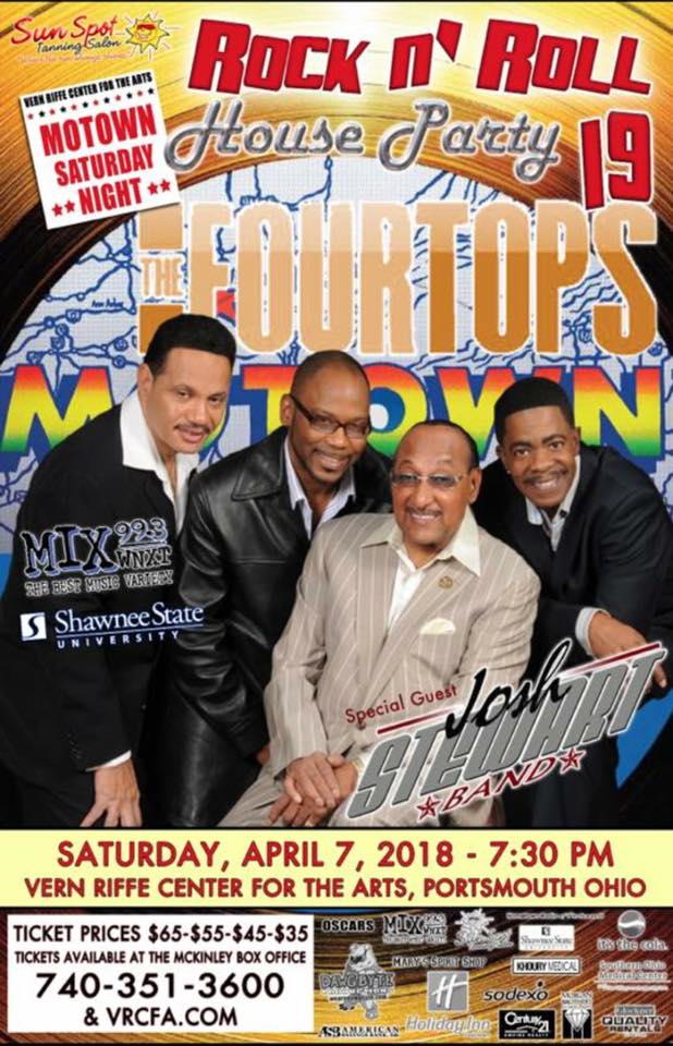 MatthewJeffreyB's tweet photo. Rock 'N' Roll House Party 19, Starring The Four Tops, with special guests The @JoshStewartBand, 7:30 P.M. TONIGHT at The @VernRiffeCFA!!!!!  https://t.co/xS9HQem7Ak  https://t.co/q5ExrB9T1l https://t.co/tGconygoNP