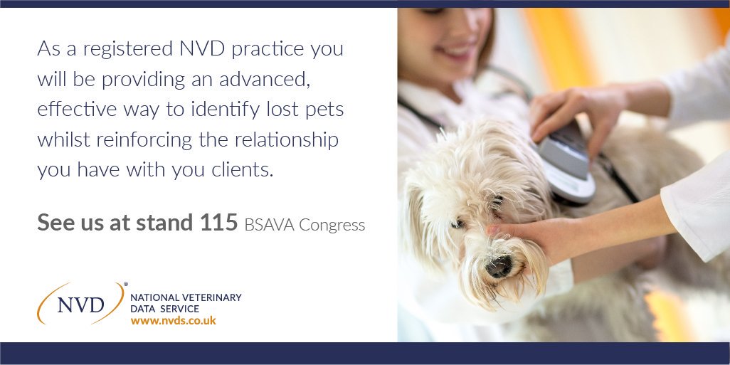 NVDonline's tweet photo. Having instant access to the right contact information is vital for pet reunification. Find out how to become an authorised practice. See us at stand 115 at #BSAVA18 https://t.co/R3XDr3MqS9