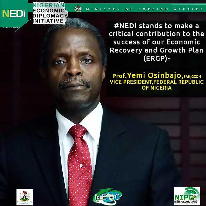 EconDiplomacyNG's tweet photo. #NEDI stands to make a critical contribution to the success of our Economic Recovery and Growth Plan - @ProfOsinbajo 

Cc: @GeoffreyOnyeama @SeunOmobo https://t.co/ot74Qb5kY6