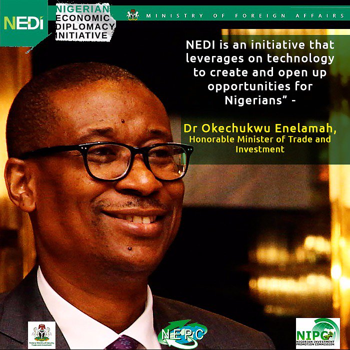 EconDiplomacyNG's tweet photo. #NEDI is an initiative that leverages on technology to create and open up opportunities for Nigerians - Dr. Okechukwu Enelamah - Honorable Minister of Trade and Investment

Cc: @TradeInvestNG @GeoffreyOnyeama @SeunOmobo https://t.co/J8l1cUBXLQ