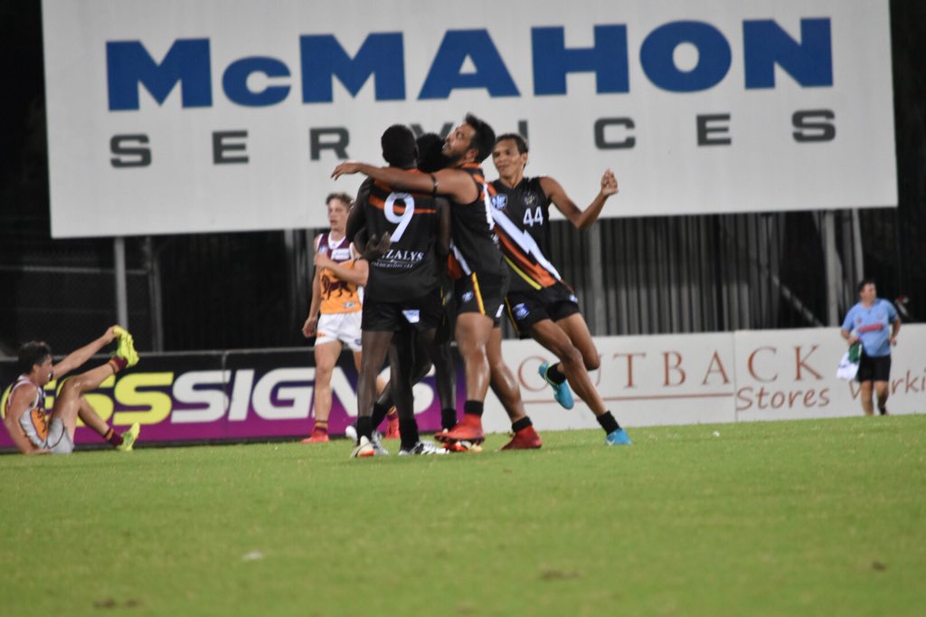 NTThunderFC's tweet photo. Full time: NT Thunder 16.9.105 defeated @brisbanelions 15.14.104. What a heart-stopper...and it’s only Round 1! #gothunder #allinthistogether https://t.co/RGcuGsirIa