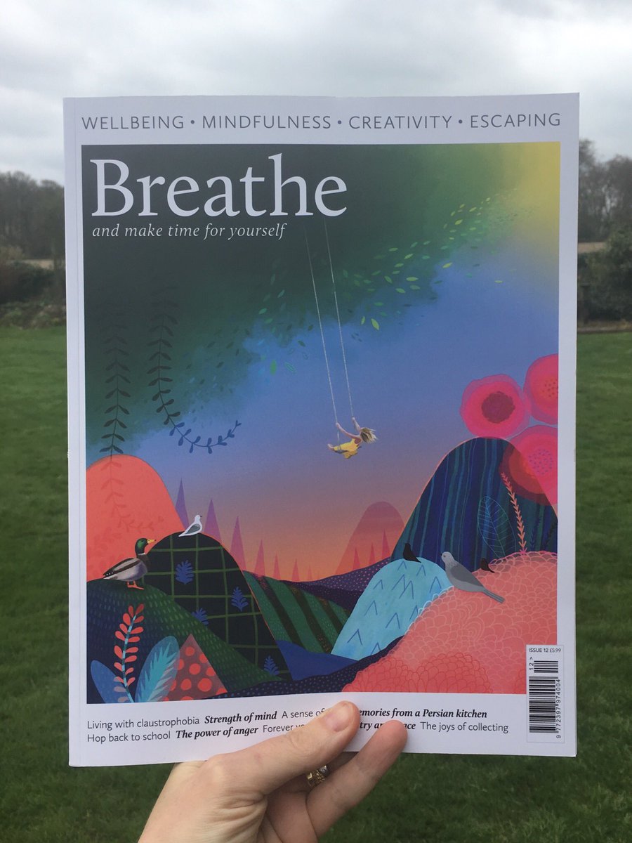 MiaUnderwoodArt's tweet photo. My illustration for Breathe magazine cover is out now! Issue 12. Available in WHSmiths, M&amp;S, Tesco, Sainsbury’s and other magazine shops #breathemagazine #mindfulness #wellbeing #magazinecoverillustration #editorialillustration https://t.co/FIQyqITrRy