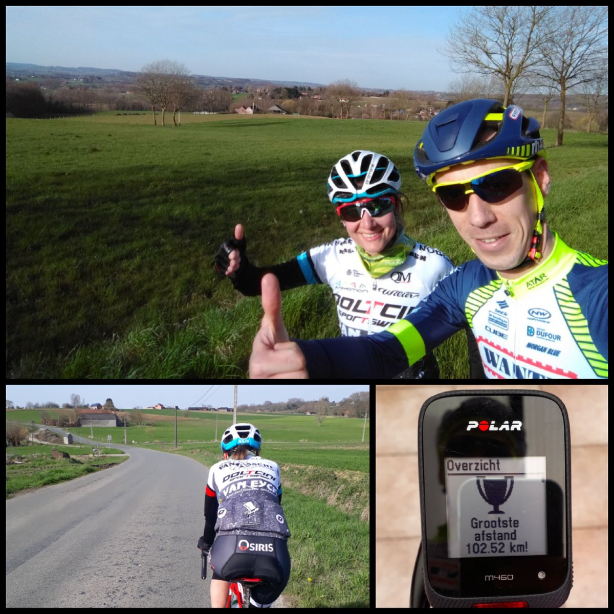 Perfect weather and perfect company for my 1st decent training ride 3 months after my crash. #happyasalittlechild #makingprogress #+100k #TeamWGG #PolarM460