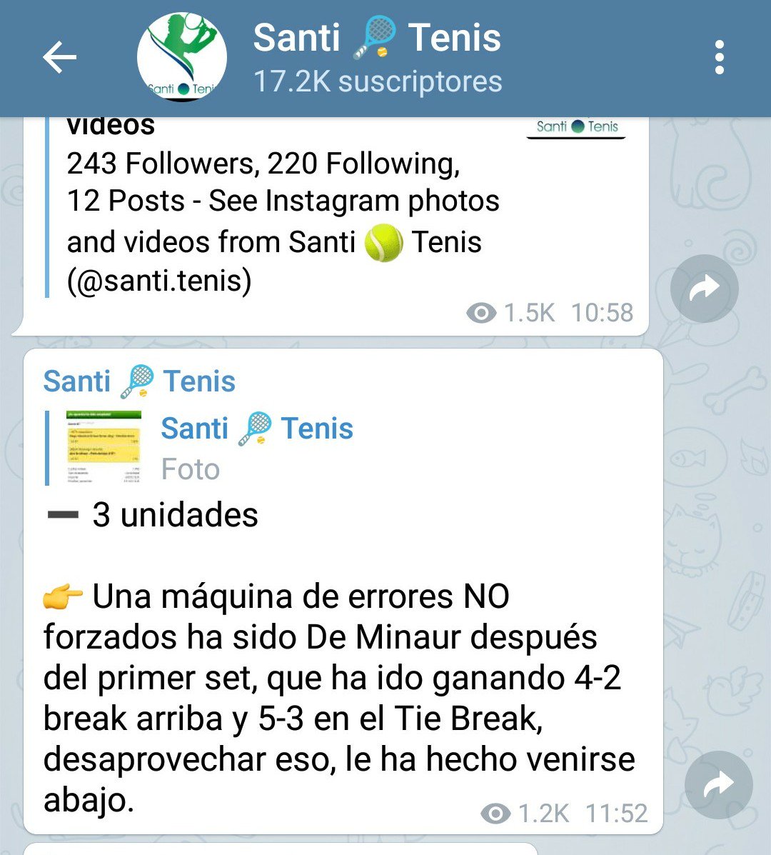 JohnMat111222's tweet photo. Hola @TipsterApuesta quizás te consuele saber que @santitenis0 también llevaba a de Miñaur. https://t.co/x6Urp9vpfs