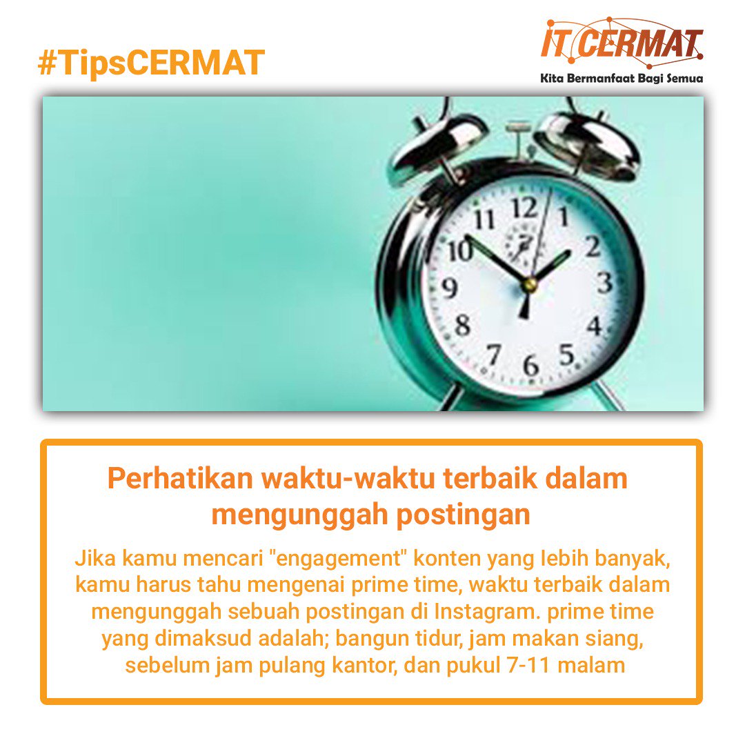 itcermat's tweet photo. (LANJUT)
Salah satu cara memperbanyak followers di media sosial adalah membuat konten yang viral/dapat menjadi bahan perbincangan banyak orang. Berikut #TipsCERMAT dari kami untuk membuat konten media sosial yang viral dan mengundang banyak followers. https://t.co/2tbQXaNtyf
