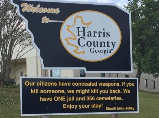 wsbtv's tweet photo. ‘If you kill someone, we might kill you back' - Georgia sheriff tells it like it is on this sign. https://t.co/tC78va8MUU https://t.co/C3nBjXLGNh