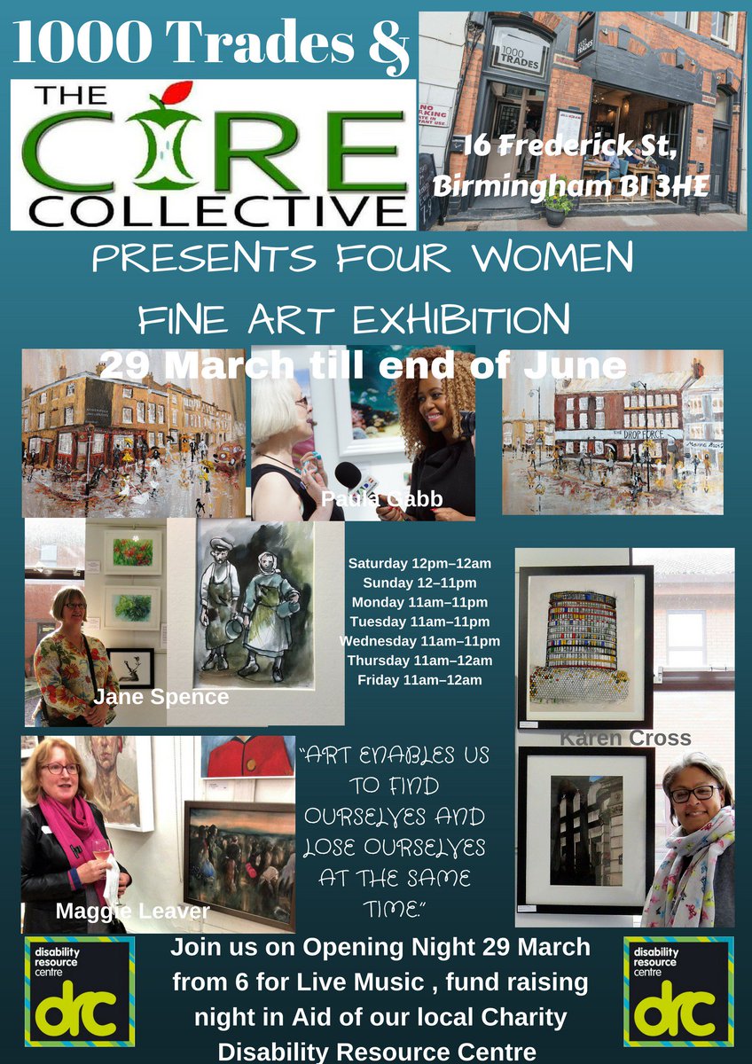 Paula_Artist6's tweet photo. @Paula_Artist6 NOW ON @1000TradesJQ #ART #exhibition BY @CoreCollectives "Four Women" must view enjoy a #pint #artgallery #artforsale #contemporaryart in @brumjq @SPJQEvents art of #Birmingham by #BirminghamArtists @maggieleaver @JaneSpence @KCiPhotography in @BirminghamJQ https://t.co/JG4lxtVgCK