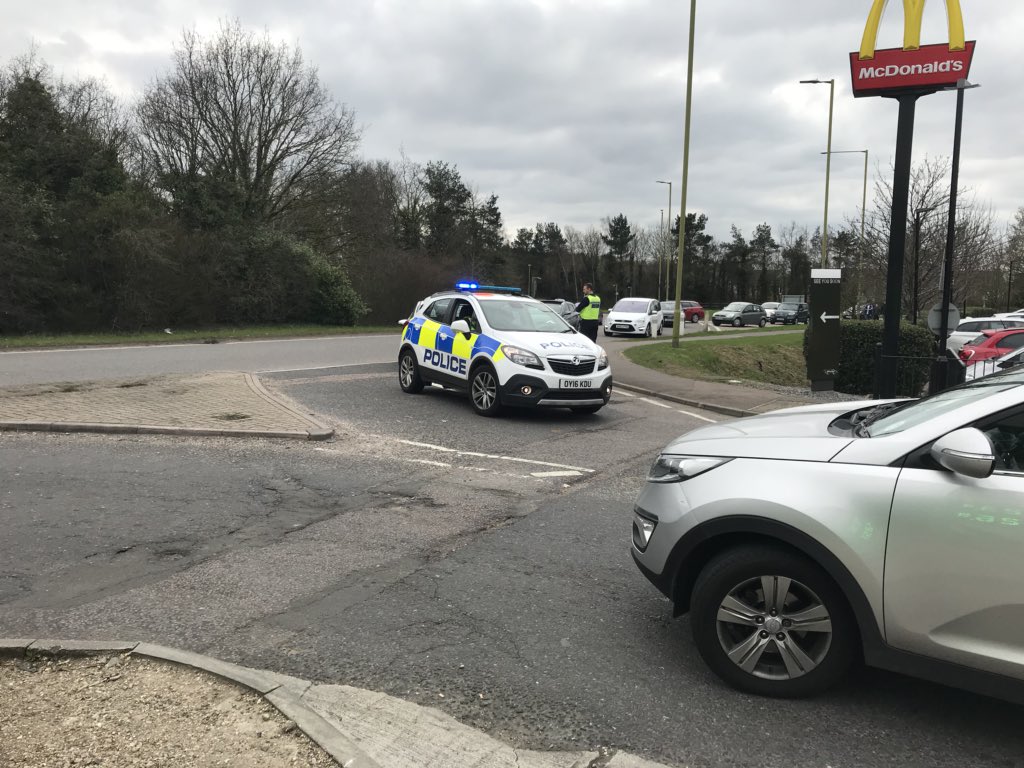 Community Support policing causing chaos on the roads! Empty forecourt and drive through and now chaos on the roads? WTF?? #traffic #hertford #police #nomcdonalds