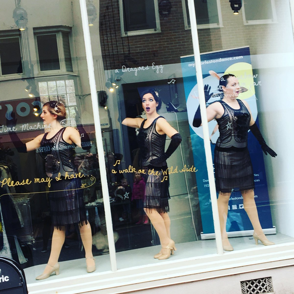Window shop takeover at <a href="/prettyeccentric/">Pretty Eccentric</a> The best place for flapper dresses! We can’t wait to wear their new range at the Brighton Fringe in 5th May! #windowdisplay #window #brighton #shopping #flappers #flapperdress #flapper #dancers #dance #mycharleston #charleston