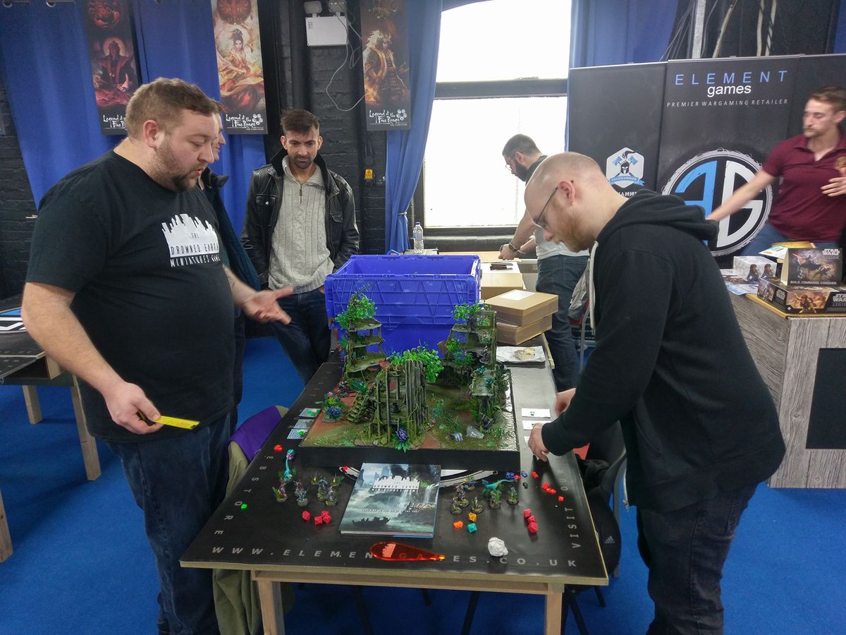 TheDrownedEarth's tweet photo. The TDE team is getting some good Demo games in down at @ElementGames_ so if you fancy having a go at The Drowned Earth miniatures game feel free to join in today

#thedrownedearth #warmongers #EGNWGC #elementgames https://t.co/fAnghvkTqh