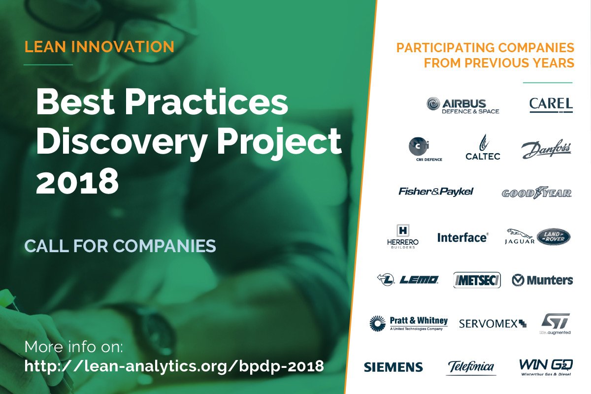 Lean_LAA's tweet photo. Calling for companies to join the #BestPracticesDiscoveryProject 2018!
Almost 20 companies have shared their experience, lessons learned &amp; success of applying #leanthinking in #innovation &amp; #productdevelopment. More: https://t.co/H64KZC37hT #LAA #LeanInnovation #LAABestPractices https://t.co/Gq3K4RsSNb