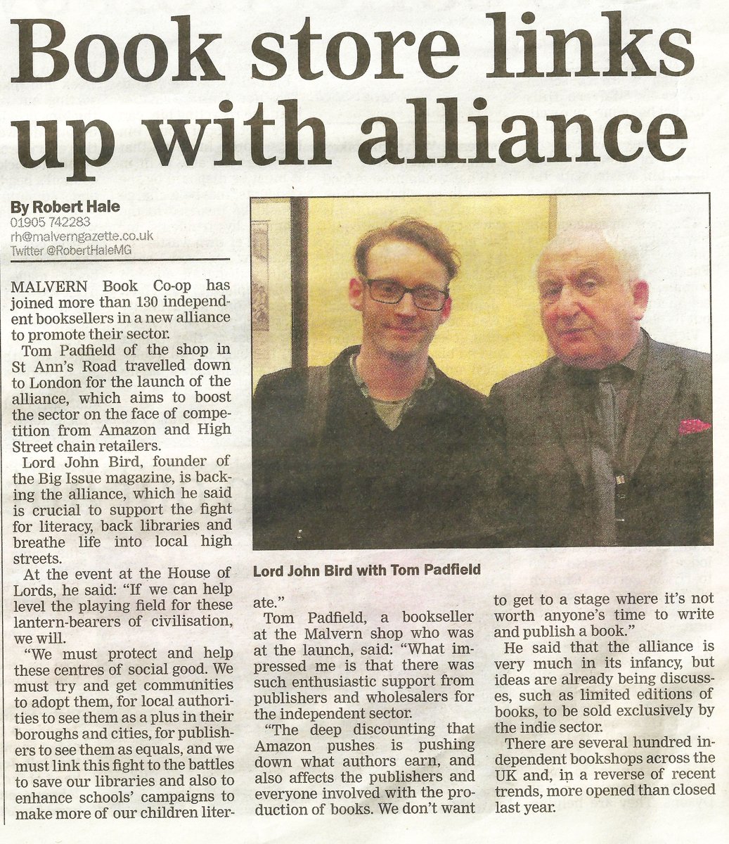 The word continues to spread! <a href="/indiebookshops/">Independent Bookshop Alliance</a> <a href="/Biggreenbooks/">Big Green Bookshop</a> <a href="/malverngazette/">Malvern Gazette</a> <a href="/malvernlocal/">Malvern Local</a> malverngazette.co.uk/news/malvern/1…