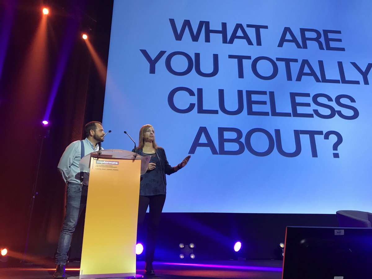 mip's tweet photo. #Formagination pitch 4: Are You Clueless? from Spanish producers Isabel Durán and Alfonso Ferrandis is a quiz-game where contestants have to bluff opponents on what topics they’re clueless about #MIPFormats https://t.co/7B4TQSZ4jb