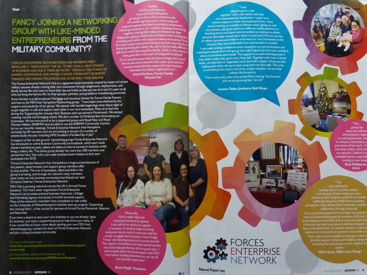 AnnaHarrisonTMA's tweet photo. Lovely article in Homeport magazine, thanks to @The_NFF, highlighting our Forces Enterprise Network Hub Hampshire, supporting self-employed military spouses. @FENBusCom @forcesnetwork #FEN #Hampshire #FenHub https://t.co/TxoojN3HZ2
