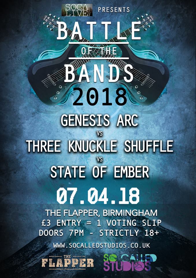TheFlapperBrum's tweet photo. S A T U R D A Y
Battle of the Bands with @socalledstudios tonight!
Doors 7pm 
7.30pm @stateofember
8.15pm @TKShuffleBand 
9pm @GenesisArcUK 
£3otd including voting card! 🤘🤘🤘 https://t.co/LQZwaO8WuS