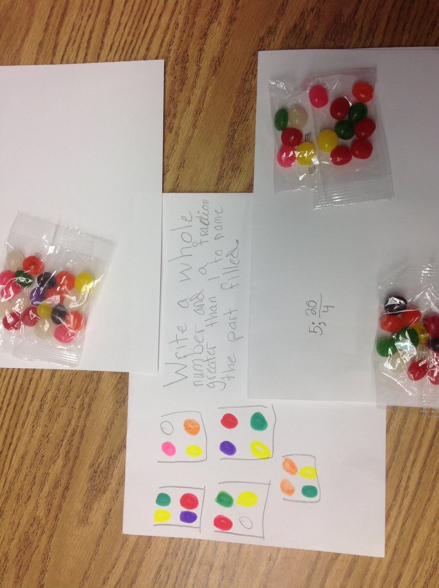 SusanPeachy's tweet photo. @IRaCoyote  #coyotesconnect  Mathematicians enjoyed creating their own unique word problems with jellybean math to culminate our fractions unit yesterday. https://t.co/JWRHGeDYWf