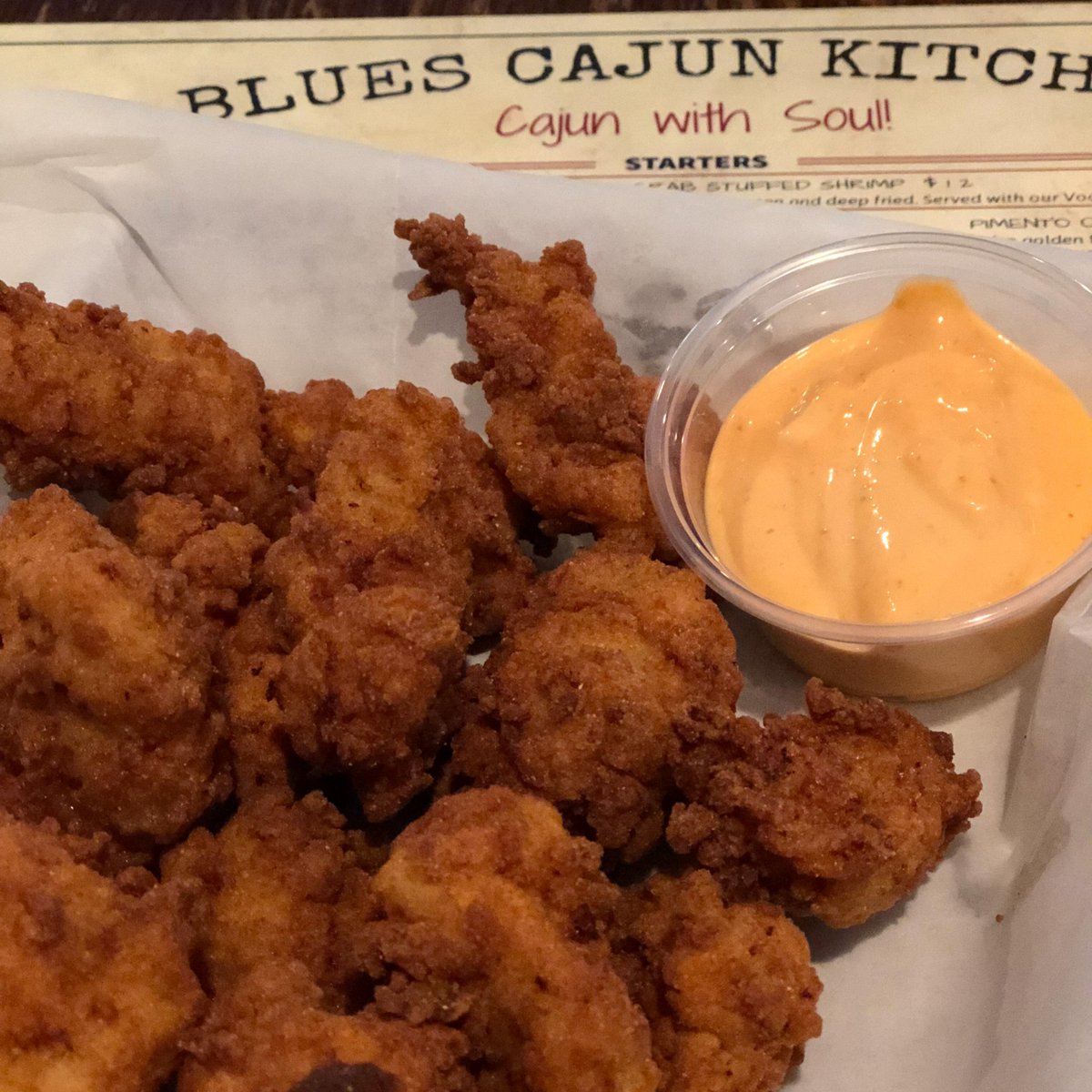 BluesCajunJI's tweet photo. Come get game time ready for the Cajun Fest tomorrow! Cajun dishes, fried seafood and these tasty gator bites! #treeshaker #cajunfood #yum https://t.co/mTpElZsdx6