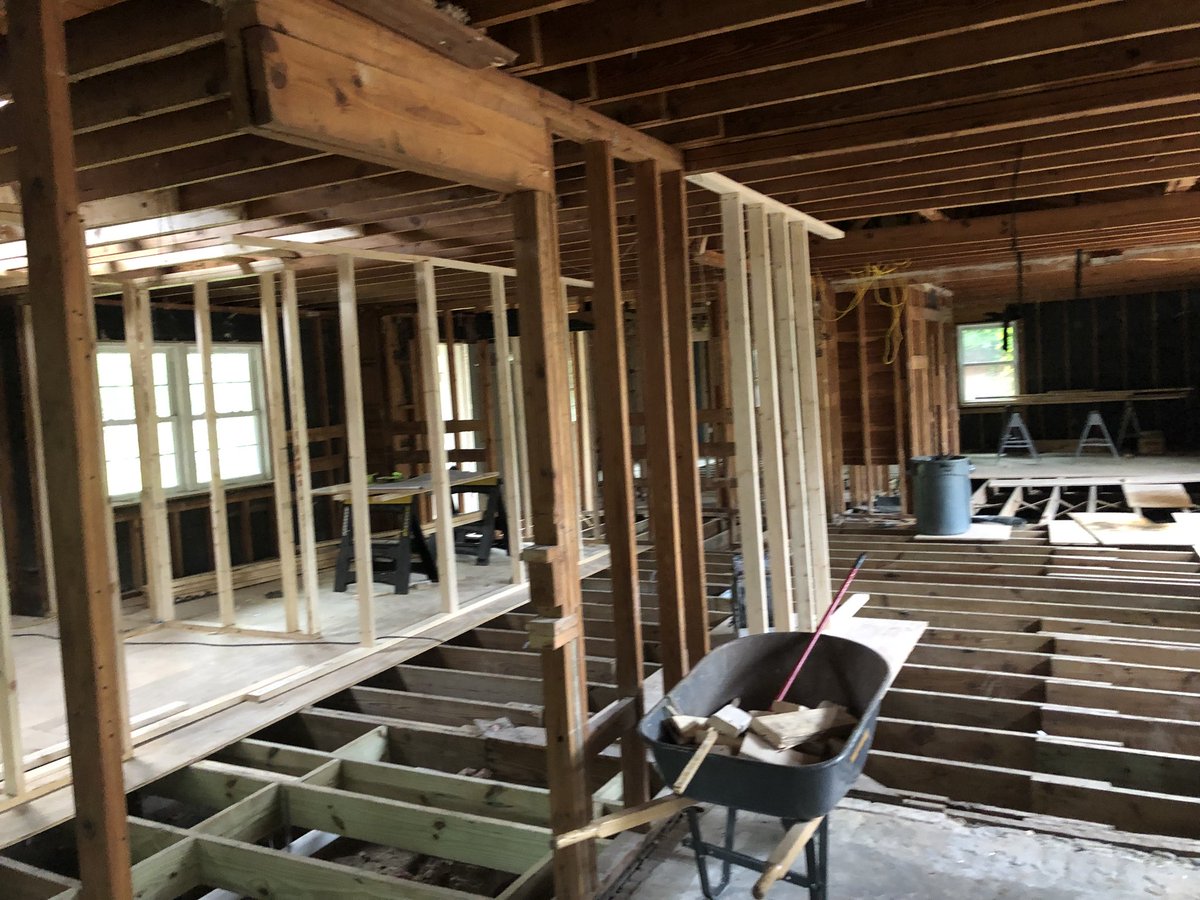 JohnPhillips's tweet photo. House still slowly coming along. We are going to vault the ceiling in the new living room and are moving rooms around. Can’t wait to have people over this summer or fall. #irmacleanup https://t.co/UzkkQxkSPT