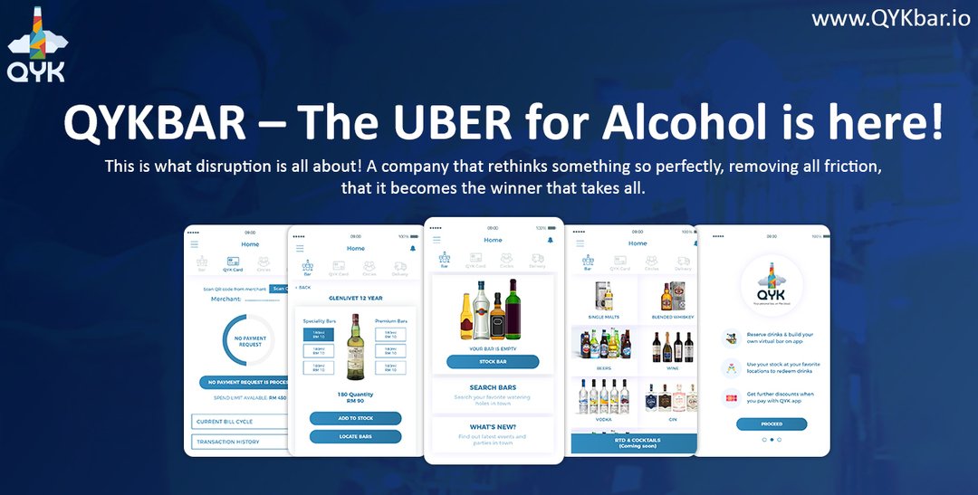 QYKBAR's tweet photo. What is Market Disruption?
Imagine UBER model for your alcohol! This is what disruption is all about!
A company that rethinks something so perfectly, removing all friction, that it becomes the winner that takes all.

Powered by Patented Blockchain… https://t.co/hy6PdYHnPL https://t.co/IhLhaLiM36