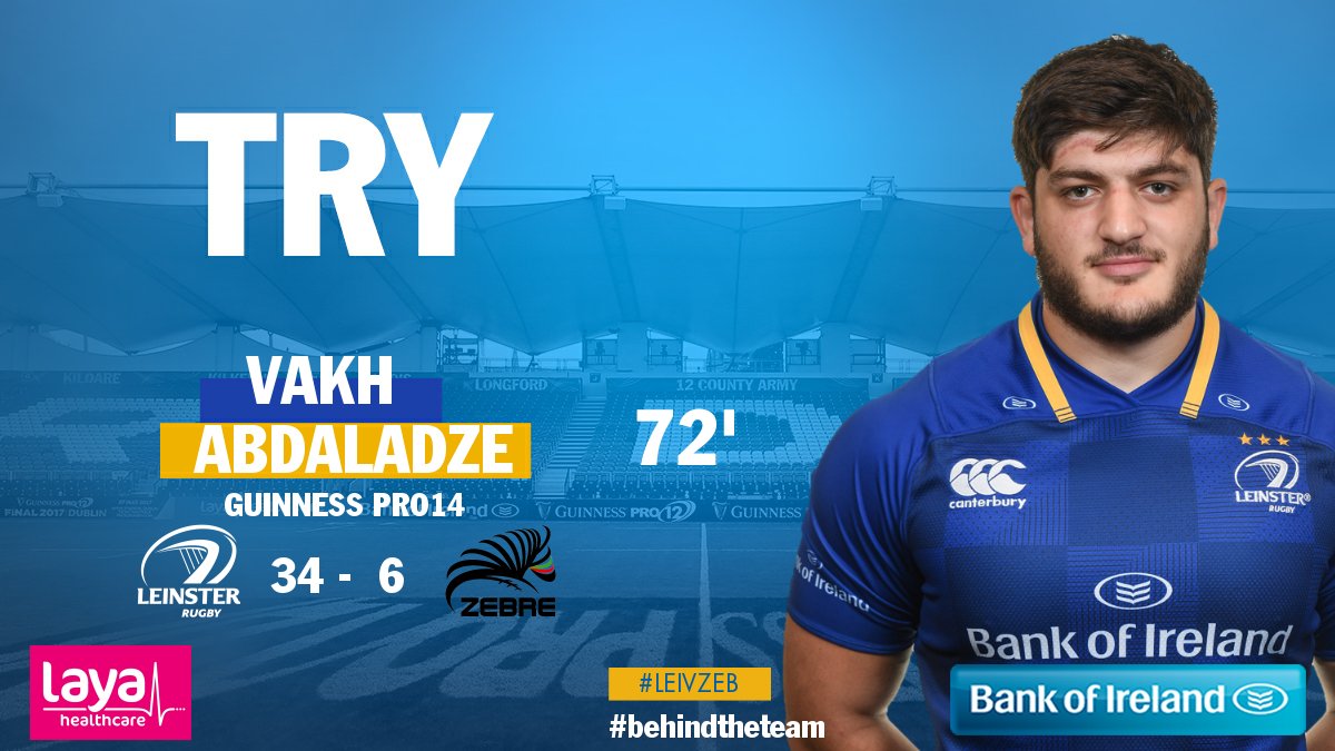 leinsterrugby's tweet photo. VAKH GETS HIS FIRST LEINSTER TRY!!!! #LEIvZEB https://t.co/8ts8ormMmq