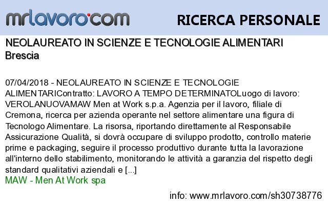 mrlavoro's tweet photo. Nuove offerte di #lavoro #Brescia:
NEOLAUREATO IN SCIENZE E TECNOLOGIE ALIMENTARI
Info: https://t.co/ObUcCaMLFV https://t.co/nMDPnVz4zd