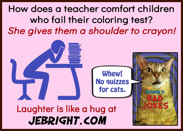 JEBrightwriter's tweet image. Give the gift of giggles to your children and grandchildren! Give Bernie's Bad Jokes. amzn.to/2HQI9Gg

#kidlit #mglit #jokes #jokebook #childrensbooks #cleanjokes #cats #memes #humor #funny #badjokes #dadjokes #moms #dads #grandmother #grandma #jebright