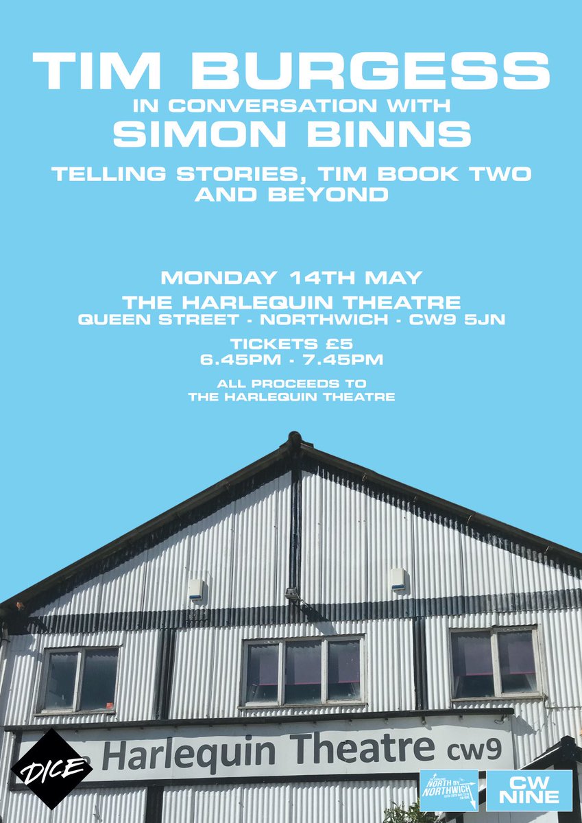 Tim_Burgess's tweet image. RT to win. Hit retweet to be in with a chance of winning two tickets for our event at The Harlequin Theatre in Northwich. Winner picked at random 5.30pm Monday. Tickets on sale 6pm Monday #CWNine #NorthByNorthwich 
dice.fm/event/tim-burg…