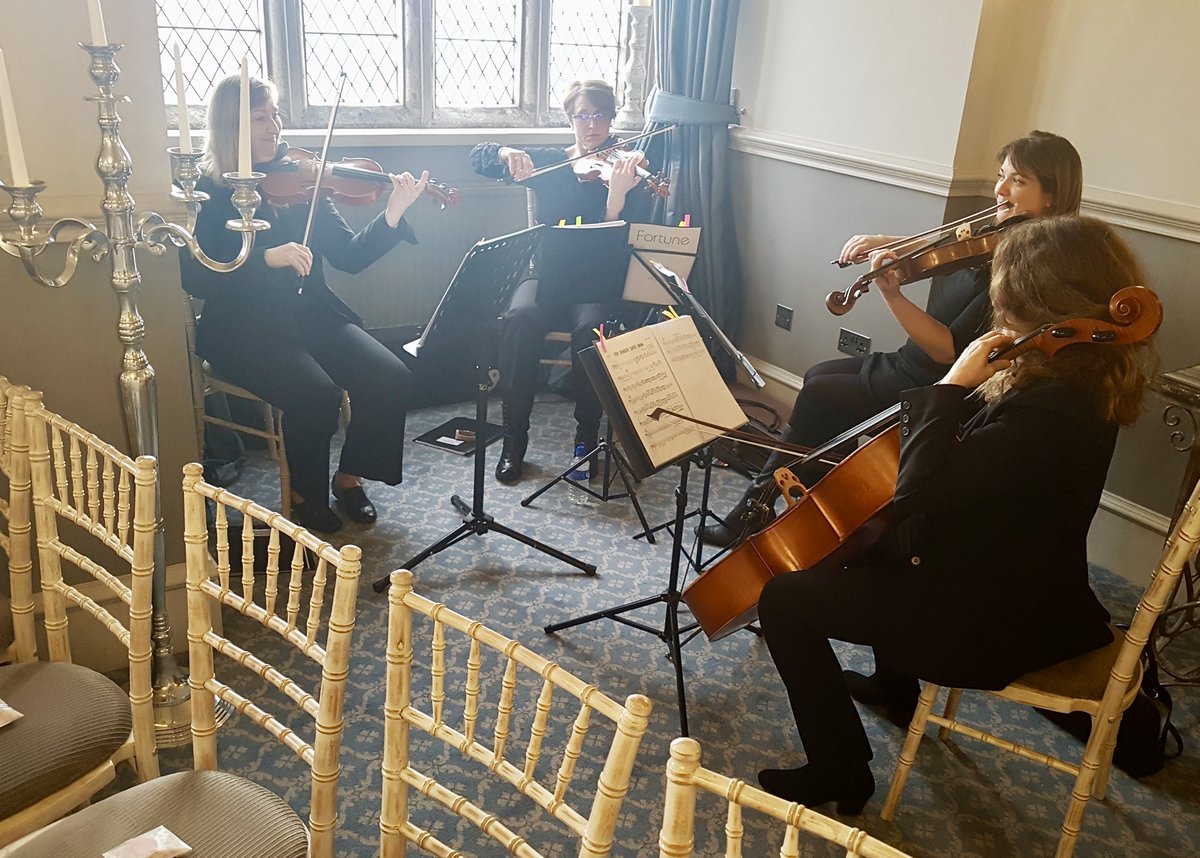 FortuneStrings's tweet photo. Lovely #2018wedding today @WestonHall1 - congratulations to the new #mrandmrs! Great to play some Stone Roses, Metallica, Jason Mraz and Take That...as only a #stringquartet could do :).  They looked a very happy couple and we wish them all the best. https://t.co/10yUQIXJFn
