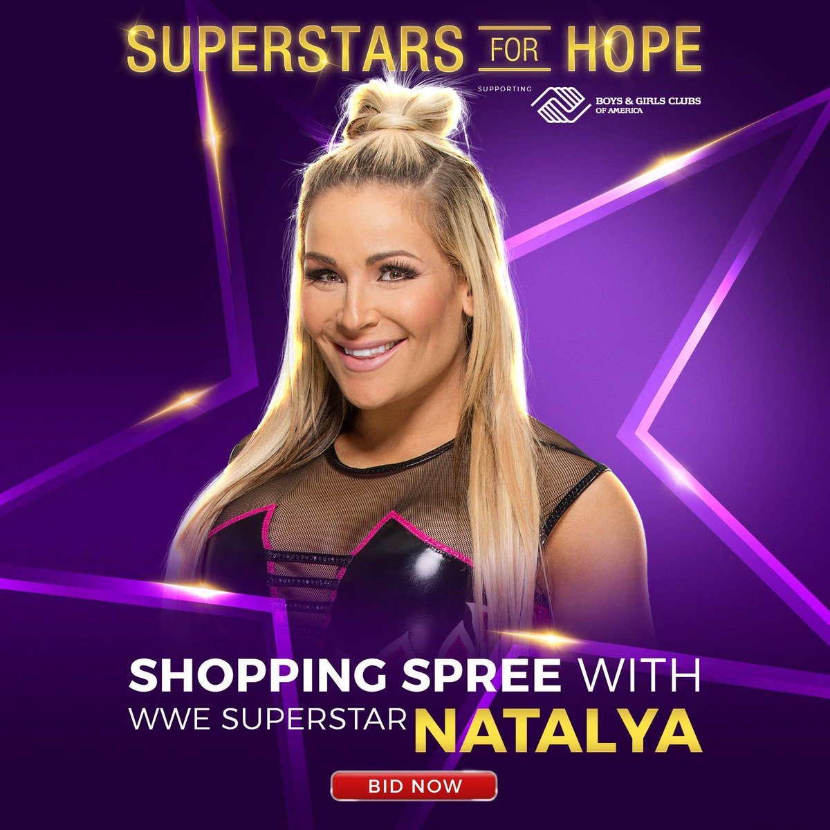 WWE's tweet photo. Shop till you drop with The #QueenOfHarts @NatbyNature with #Stars4Hope, supporting @BGCA_Clubs! https://t.co/I2UIwiIGle https://t.co/0SS2FUJ9GK