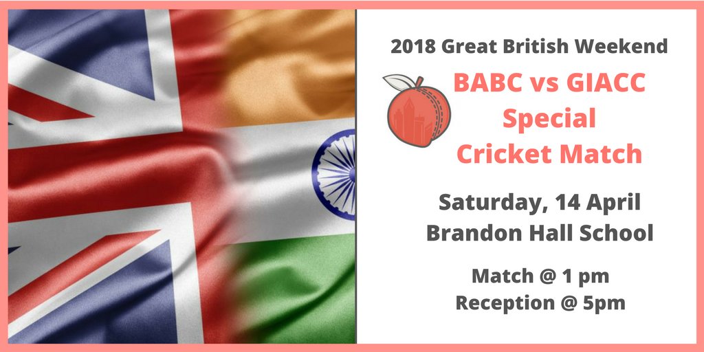 babcga's tweet photo. Calling all #cricket fans! Bring your family, friends, &amp; best cheers for a special match between BABC &amp; GIACC. Event is FREE; RSVP requested to ensure adequate accommodations. A special thank you to Brandon Hall for hosting! #GreatBritishWeekend Register: https://t.co/6wlOLheHd5 https://t.co/czo6HeS0mV