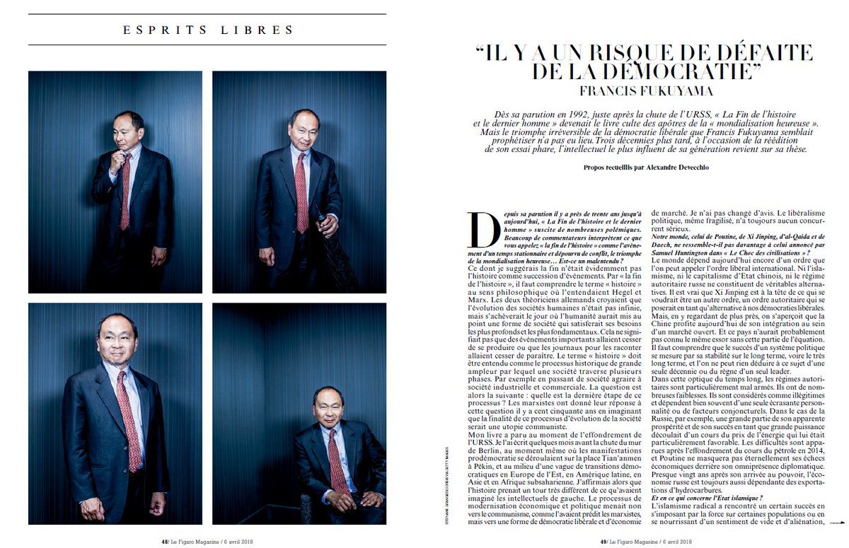 AlexDevecchio's tweet photo. De la fin de l’Histoire à la fin de la fin de l’Histoire, @FukuyamaFrancis revisite les dernières décennies et fait son autocritique dans le Figaro magazine et @FigaroVox https://t.co/WmqAU4SgW6