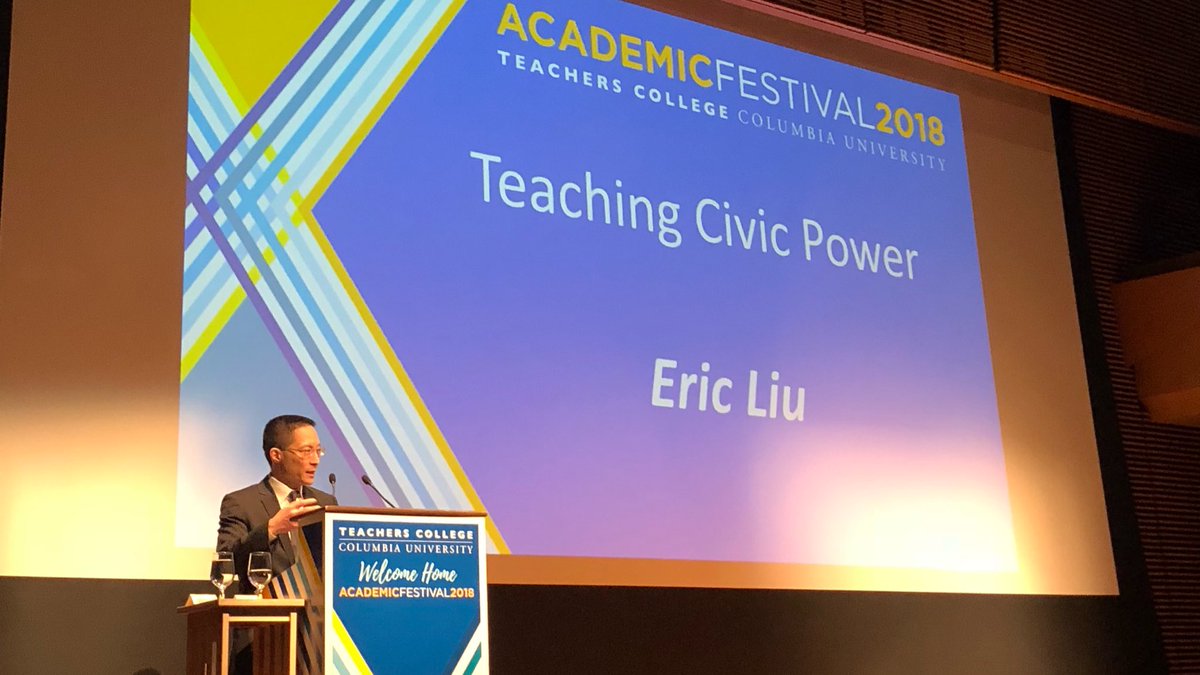 TeachersCollege's tweet photo. Citizen University President Eric Liu talks Teaching Civic Power: "We will be remembered as a part of a great civic awakening." #TCAcFest https://t.co/2cZoMON6Rr
