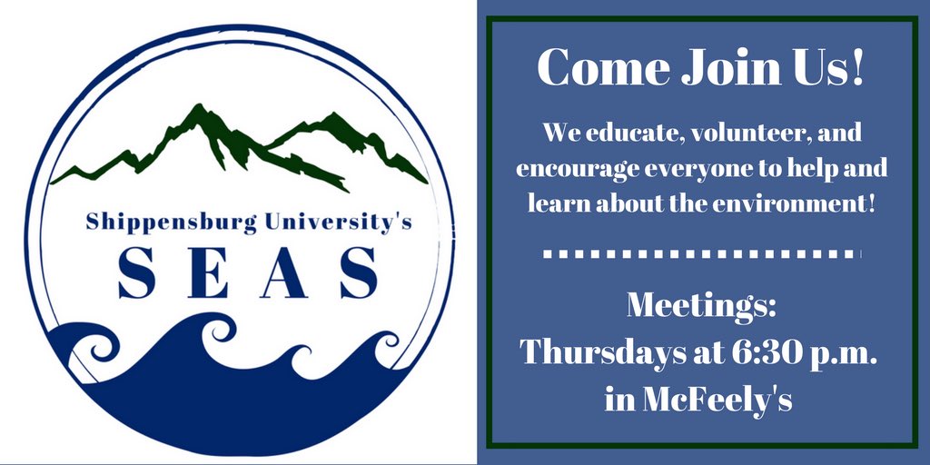 ShipEarthDay's tweet photo. Interested in learning more about the environment? join SEAS here at Shippensburg University to make a difference in our community! #RecycleShip #SEAS ๐โป๏ธ https://t.co/Vqg69BR4Oi