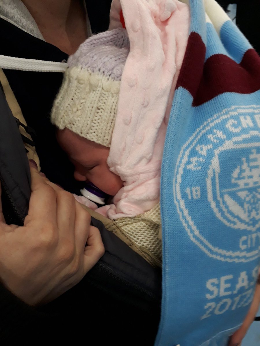 SPreston24's tweet photo. C'mon City! My niece's 1st #mcfc game at 7days old #mancity #ManchesterDerby #city https://t.co/LJ3x2WQPQE