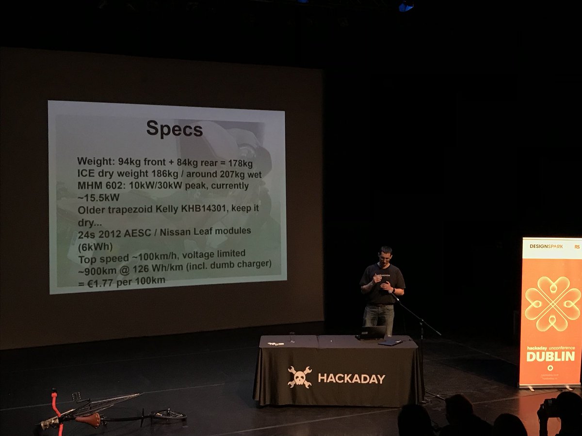 RSDesignSpark's tweet photo. Impressive specs for his electric motorbike 🏍 #HackadayUncon https://t.co/jEzYLmtrbI