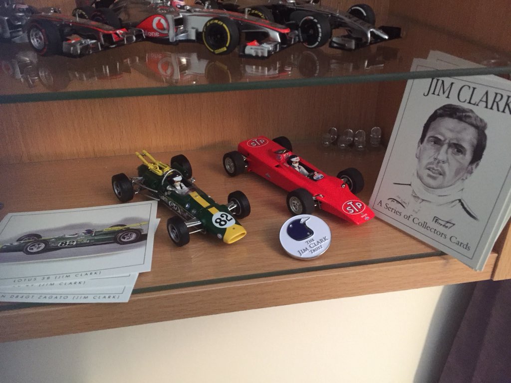 IndycarUK's tweet photo. Just a couple of #JimClark collectibles but what beautiful cars, also because that Carousel 1 model is off the charts expensive! #JimClark50 https://t.co/Dm8PVpxWSC