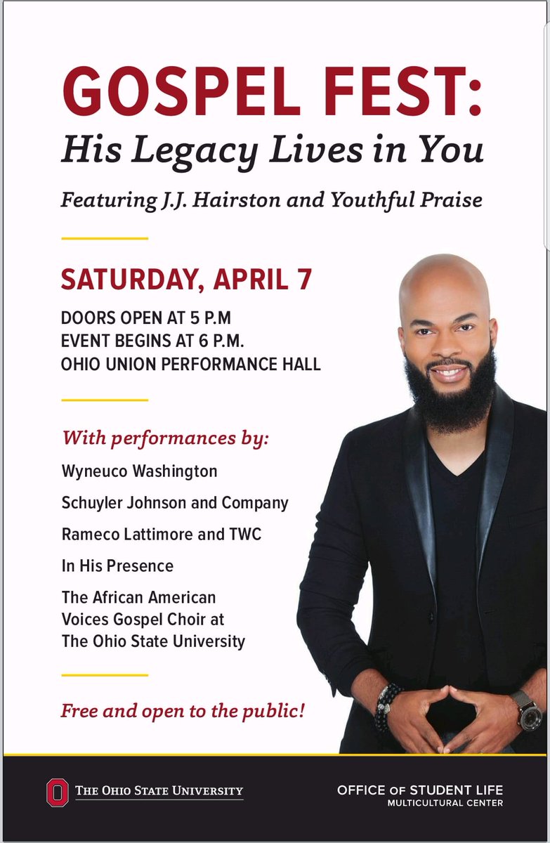 cinderent's tweet photo. @JJ_Hairston  LIVE today @OhioState for #GospelFest https://t.co/d5zL49eJOe