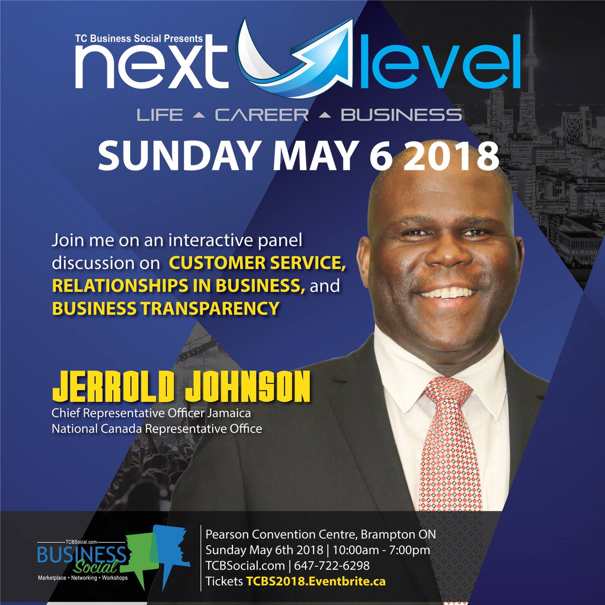 Come see <a href="/JerroldJ32/">Jerrold Johnson</a> a panel speaking on Customer Service, Relationships in Business and Business Transparency Tickets tcbs2018.eventbrite.ca
