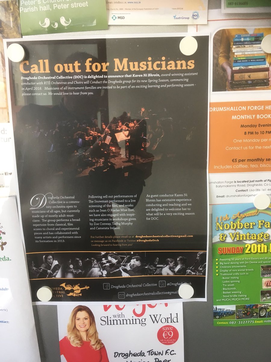 If you’re popping into #Drogheda library @louthcoco check out @DroghedaOrch #CallForMusicians poster in the foyer. Thanks guys! #LouthChat #LouthMusic