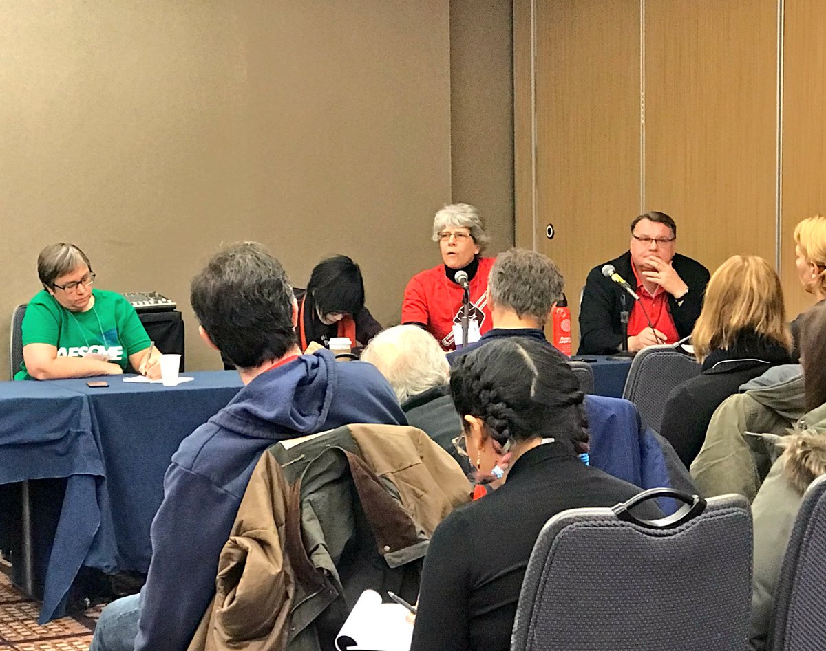 ThePublicArena's tweet image. At the #LaborNotes panel on Strikes and Contract Campaigns on Campus, listening to fellow AAUP-AFT member Sherry Wolf talk about how Rutgers teaching and non-teaching staff have started bargaining simultaneously to increase leverage. #LaborNotes2018