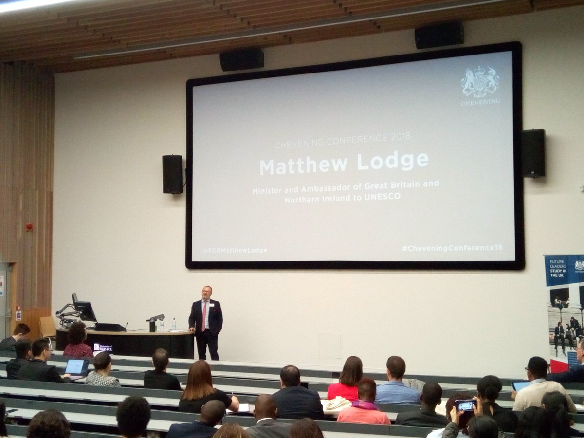 NDOLENODJIH's tweet photo. What an honor to hear from the British ambassador to @UNESCO at the #CheveningConference18 at the university of Bristol. #leadingthechange https://t.co/E2TBgcZrgX