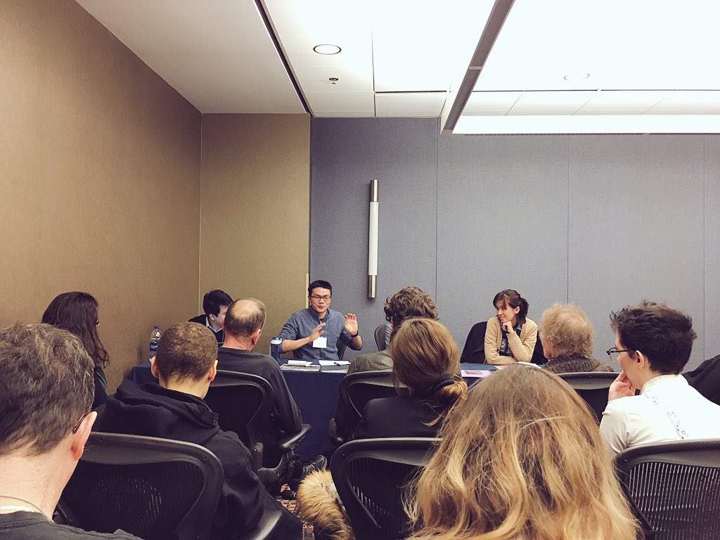 promise__li's tweet image. Xiang Zi (Global Labor University) in 'China: Worker Repression in the Workshop of the world' panel on how striking women sanitation workers mobilized to protect each other from a stalking employer, and local workers mobilized to support migrant workers  #labornotes #LN2018