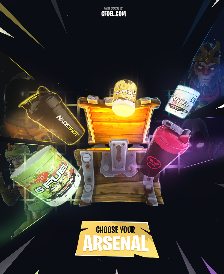Choose your arsenal.

Designed a <a href="/FortniteGame/">FortniteGame</a> inspired <a href="/GFuelEnergy/">G FUEL®</a> AD design.

Render designed by <a href="/RemixNv/">Nik V.</a>.

RT and Likes are well appreciated!