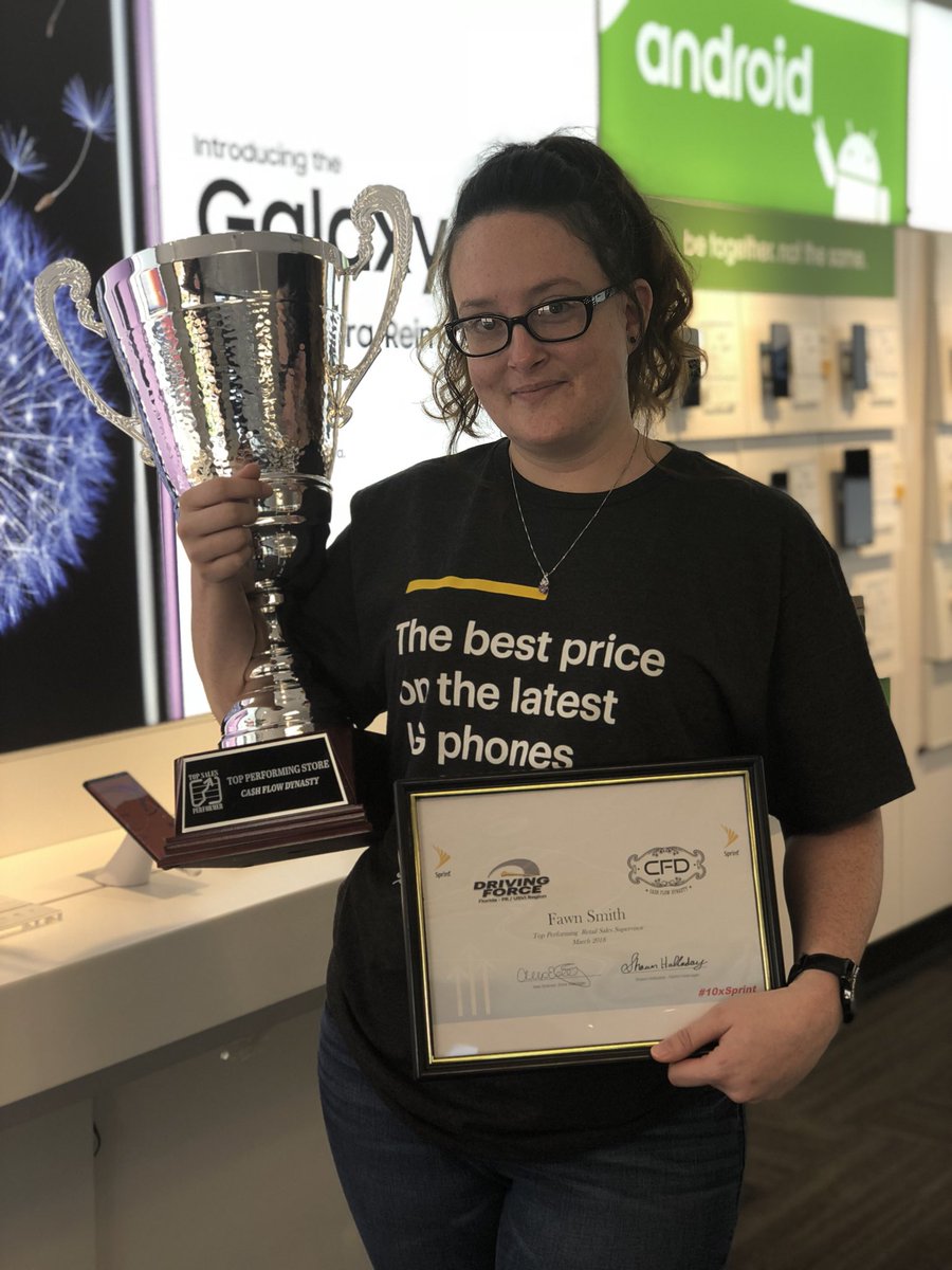 TMobileTX's tweet photo. Cash Flow Dynasty Champion! #CFD for the month of March. #Sprint.  Come check why #SprintStore5210 is ranked the best of the best @ 6708 Memorial Hwy STE 101 Tampa, Florida 33615.  #1 Sales Supervisor @Fawnwithsprint and #1 Retail Consultant @dresto25. #Proudofmyteam https://t.co/acdr4UK3f9