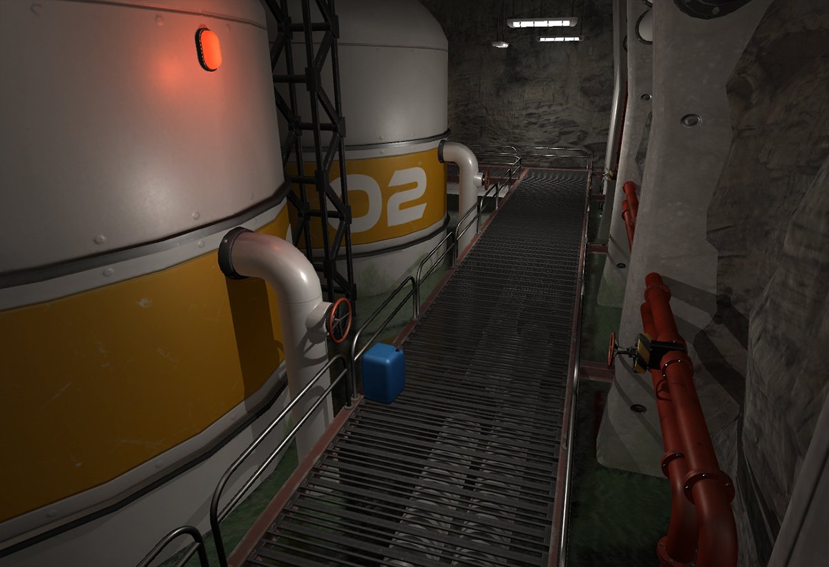 WindfallVR's tweet photo. While the laboratory is kept clean and shiny, this place isn't. But then again, the engineering area isn't really meant for visitors... #screenshotsaturday #WorldApartVR #indiedev #madewithunity #gamedev #VRdev https://t.co/dkzhiAlyWT