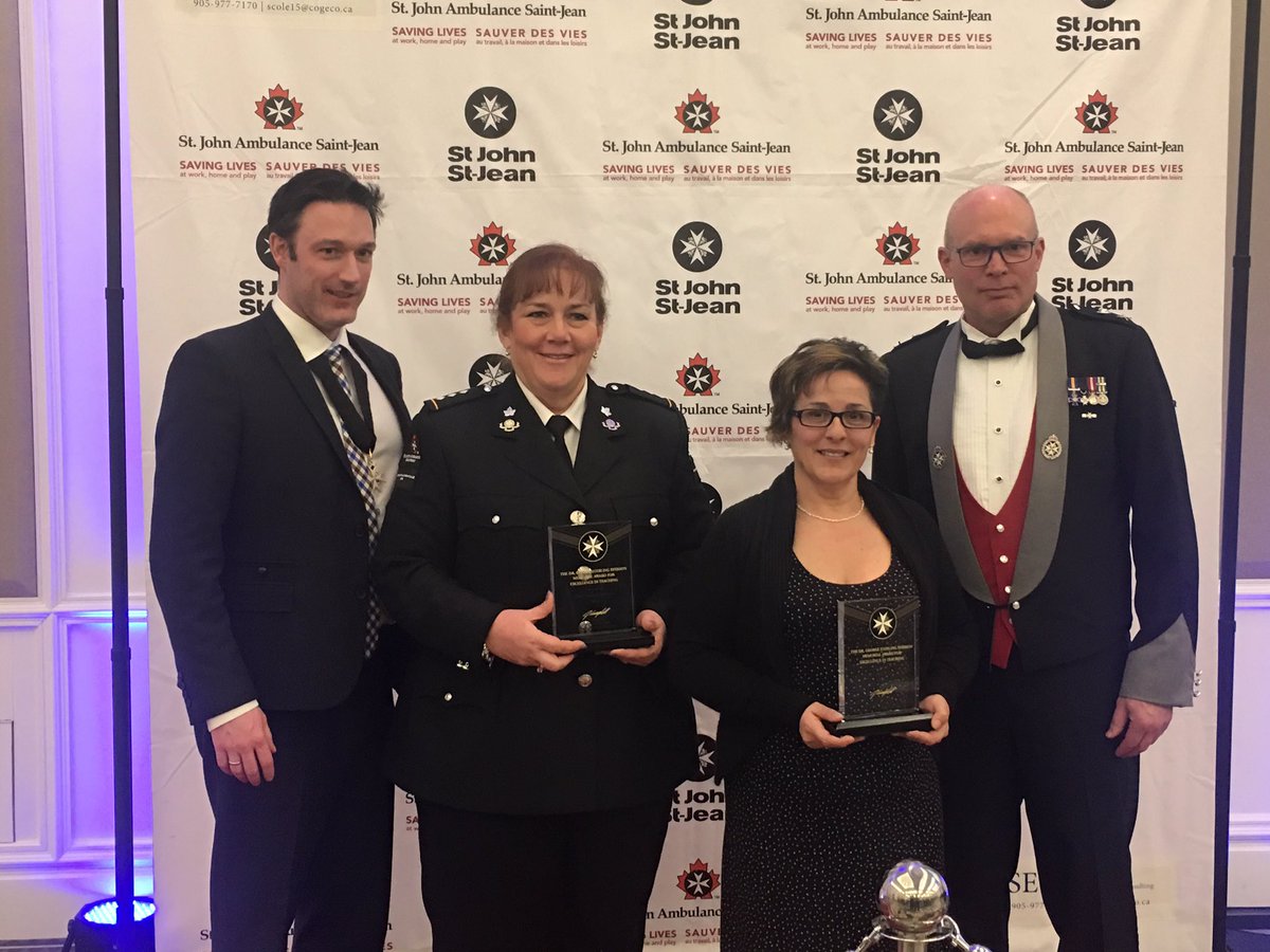 SJA_York's tweet photo. "Excellence in Training" award at the #StJohnAmbulance #Canada @SJAOntConf #Ontario 2018 Annual Conference #SJAPOPF awards dinner with Paul Philip Clarke, Chancellor of the Priory of Canada and Ontario #Provincial Comm. Andrew Drew Wilder. https://t.co/5Yja4XHRBv