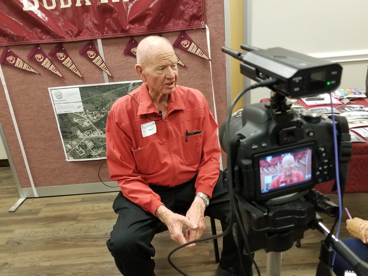 CityofBudaTX's tweet photo. Our Main Street Manager Maggie Gillespie is interviewing graduates of Buda High School during their annual reunion today. They are sharing their memories of Buda with us. We will share these stories in an upcoming "Buda Back in The Day: The Stories Collection". #BudaT https://t.co/QBX9i2Ky0p