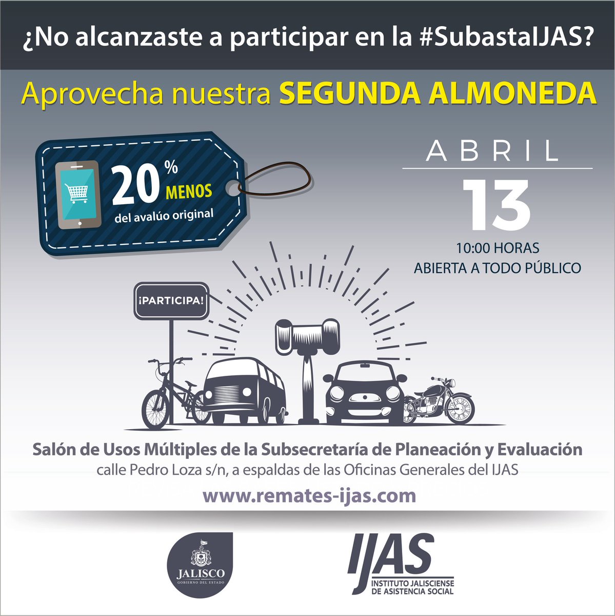 IJASJalisco's tweet photo. Visita este fin de semana los #DepósitosIJAS para conocer los vehículos que participan en la segunda almoneda de la #SubastaIJAS. Conócelos también en https://t.co/XCk1i6dXtS https://t.co/sqgzWLGr34