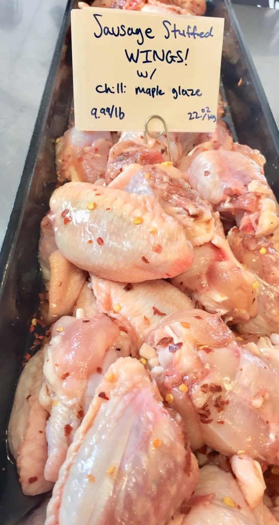 MeatcraftPM's tweet photo. John made these Cumberland Sausage stuffed Chicken Wings with Maple chilli glaze.
Come by and get some before they are all gone!
#stuffedwings #meatcraftportmoody https://t.co/OqaplarFEQ